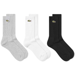 Lacoste 3 Pack Logo Socks Silver Marl, White & Black