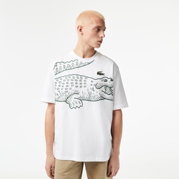 Men's Loose Fit Crocodile Print Crew Neck T-Shirt
