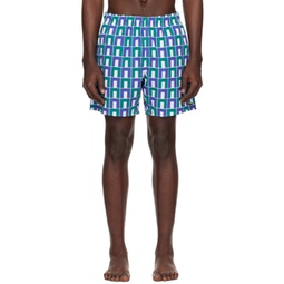Blue & Green Printed Swim Shorts 241268M208010