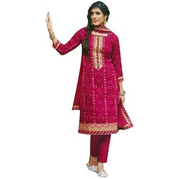 ladyline Bandhani Printed Zari Embroidered Cotton Salwar Kameez with Silk Dupatta Handwork Lace