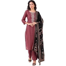 ladyline Formal Gold Pita Zari Embroidered Silk Salwar Kameez Suit Pashmina Printed Dupatta