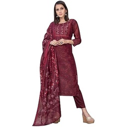 ladyline Designer Partywear Kantha Embroidery Sequins Silk Salwar Kameez with Silk Printed Dupatta