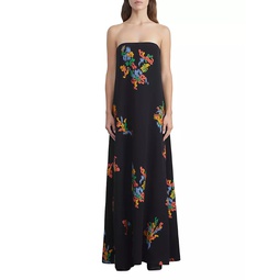 Embroidered Strapless A-Line Dress