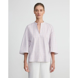 tattersall stretch cotton bell sleeve blouse