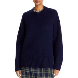 womens cashmere blend chunky crewneck sweater
