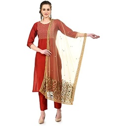 Lagi Womans Gold Mirror Work Sequence One Size Net Dupatta