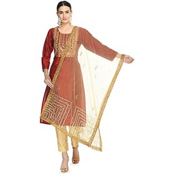 Lagi Womans Gold Embroidered Net Dupatta