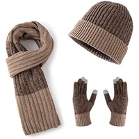Lallier Winter 3Pcs Mens Wool Hat Scarf Touchscreen Gloves Set, Warm Beanie Skull Cap Scarf Thermal Glove Set for Men