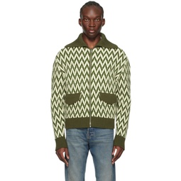 White & Green Curb Bomber Jacket 241254M202007