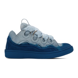Gray & Blue Leather Curb Sneakers 241254M237067