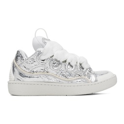 Silver Curb Metallic Effect Sneakers 241254F128015