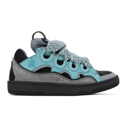 Blue & Gray Leather Curb Sneakers 241254F128017