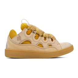 SSENSE Exclusive Beige & Yellow Leather Curb Sneakers 241254M237050