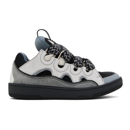 Gray Leather Curb Sneakers 241254M237044