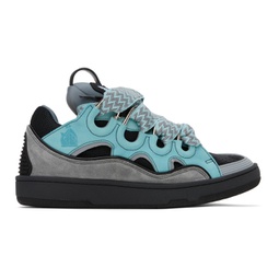 Blue & Gray Leather Curb Sneakers 241254M237043