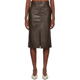 Brown Straight Leather Midi Skirt 232254F092002