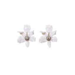 Pave White Lily Drop Earrings in 14K Gold Plate