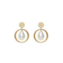 Imitation Pearl Orbital Drop Earrings in Gold Tone