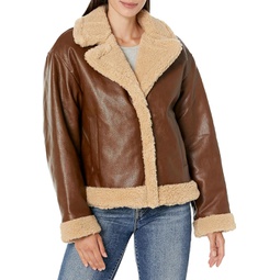 Womens Levis Asymmetrical Leather Sherpa Lined Moto