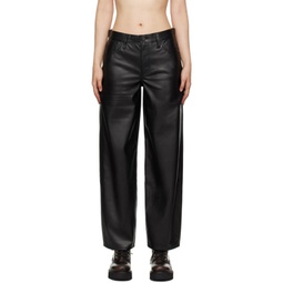 Black Baggy Dad Faux-Leather Trousers 241099F087000