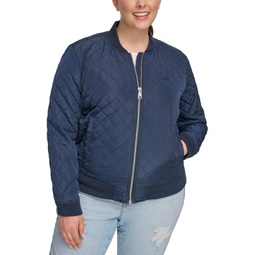 Plus Size Trendy Diamond Quilted Bomber Jacket