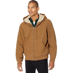 Mens Levis Cotton Canvas Hooded Utility Jacket with Sherpa Lining