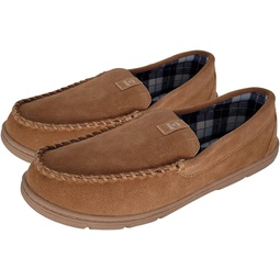 LIFE IS GOOD Mens Plain Toe Moccasin House Shoes, 302792M - Suede Close Back Indoor/Outdoor Slip-Ons - Comfy & Durable Loafers with Cushioned Footbed & TPR Outsoles