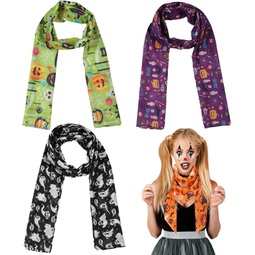 Liitrsh 4 Pcs Halloween Cosplay Costume Accessory Theme Scarf Lightweight Ghost Skulls Bats Pumpkin Pattern Scarf for Women Large Wrap Shawls Bandana Voile Scarves Calavera, 4 Desi