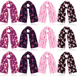 Liitrsh 12 Pcs Pink Ribbon Scarf for Breast Cancer Awareness Lightweight Breast Cancer Shawl Women Breast Cancer Symbol Scarf for Survivor Support Gifts, 70 x 35inch, 4 Styles