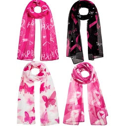 Liitrsh 4 Pcs Women Breast Cancer Symbol Scarf Lightweight Voile Breast Cancer Awareness Scarf Silk Feeling Pink Ribbon Scarf for Girls Mothers Friends Gifts, 70.87 Inch, 4 Styles