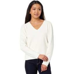 Womens Lilla P Puff Sleeve Waffle V-Neck