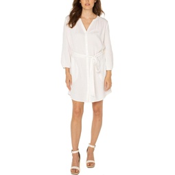 Liverpool Los Angeles 3/4 Sleeve Button Front Gauze Shirtdress