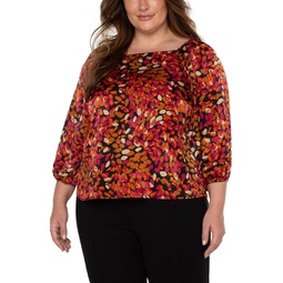 Womens Liverpool Los Angeles Plus Size Puff Sleeve Square Neck Woven Top