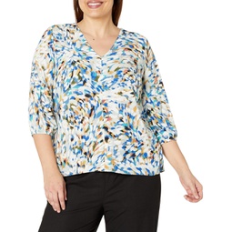 Womens Liverpool Los Angeles Plus Size 3/4 Sleeve Double V-Neck Top