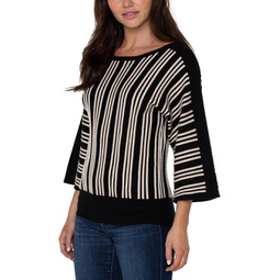 Womens Liverpool Los Angeles 3/4 Length Dolman with Vertical Stripe Detail