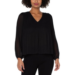 Womens Liverpool Los Angeles V-Neck Long Sleeve Pleated Top