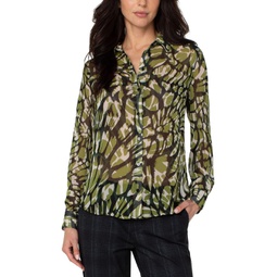Womens Liverpool Los Angeles Button-Up Woven Blouse
