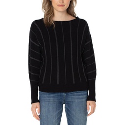 Womens Liverpool Los Angeles Long Sleeve Crew Neck Sweater with Rib Knit Detail