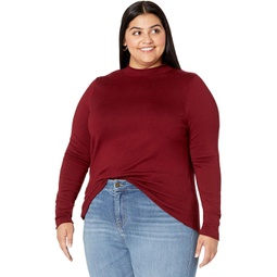 Womens Liverpool Los Angeles Plus Size Mock Neck Rolled Hem Long Sleeve Sweater