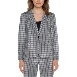 Womens Liverpool Los Angeles Stretch Woven Plaid Fitted Blazer