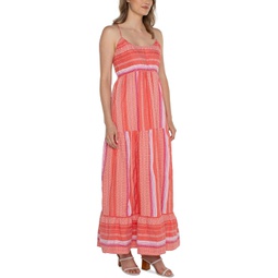 Womens Liverpool Los Angeles Racer Back Tiered Maxi Dress with Smocking