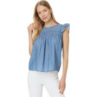 Liverpool Los Angeles Flutter Sleeve Top with Trim Detail Lightweight Chambray