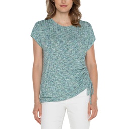 Womens Liverpool Los Angeles Short Sleeve Scoop Neck with Side Tie Detail Space Dye Rib Knit