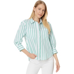 Womens Liverpool Los Angeles Button Front Shirt with 3/4 Sleeve Stretch Poplin