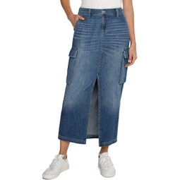 Womens Liverpool Los Angeles Denim Maxi Cargo Skirt with Split Front