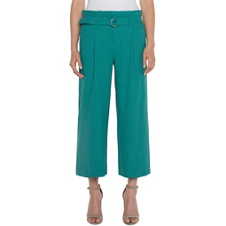 Liverpool Los Angeles Belted Mid Rise Paper Bag Wide Leg Crop Stretch Woven Trousers