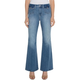 Liverpool Los Angeles Hannah Mid Rise Flare with Flap Front Pockets Crosshatch Denim