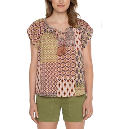 Liverpool Los Angeles Flutter Sleeve Woven Top with Tie Detail