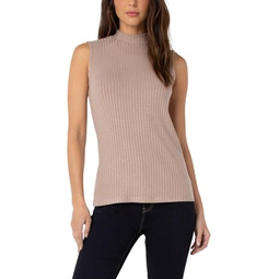 Liverpool Los Angeles Mock Neck Sleeveless Rib Knit Top