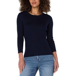 Liverpool Los Angeles Crew Neck 3/4 Sleeve Sweater with Pointelle